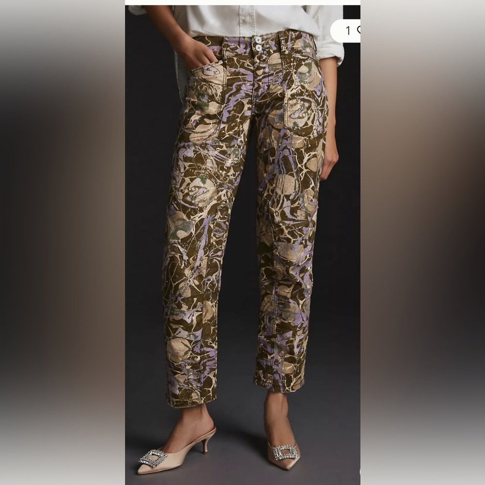 Anthropologie Olive & Lavender Abstract Straight-Leg Pants